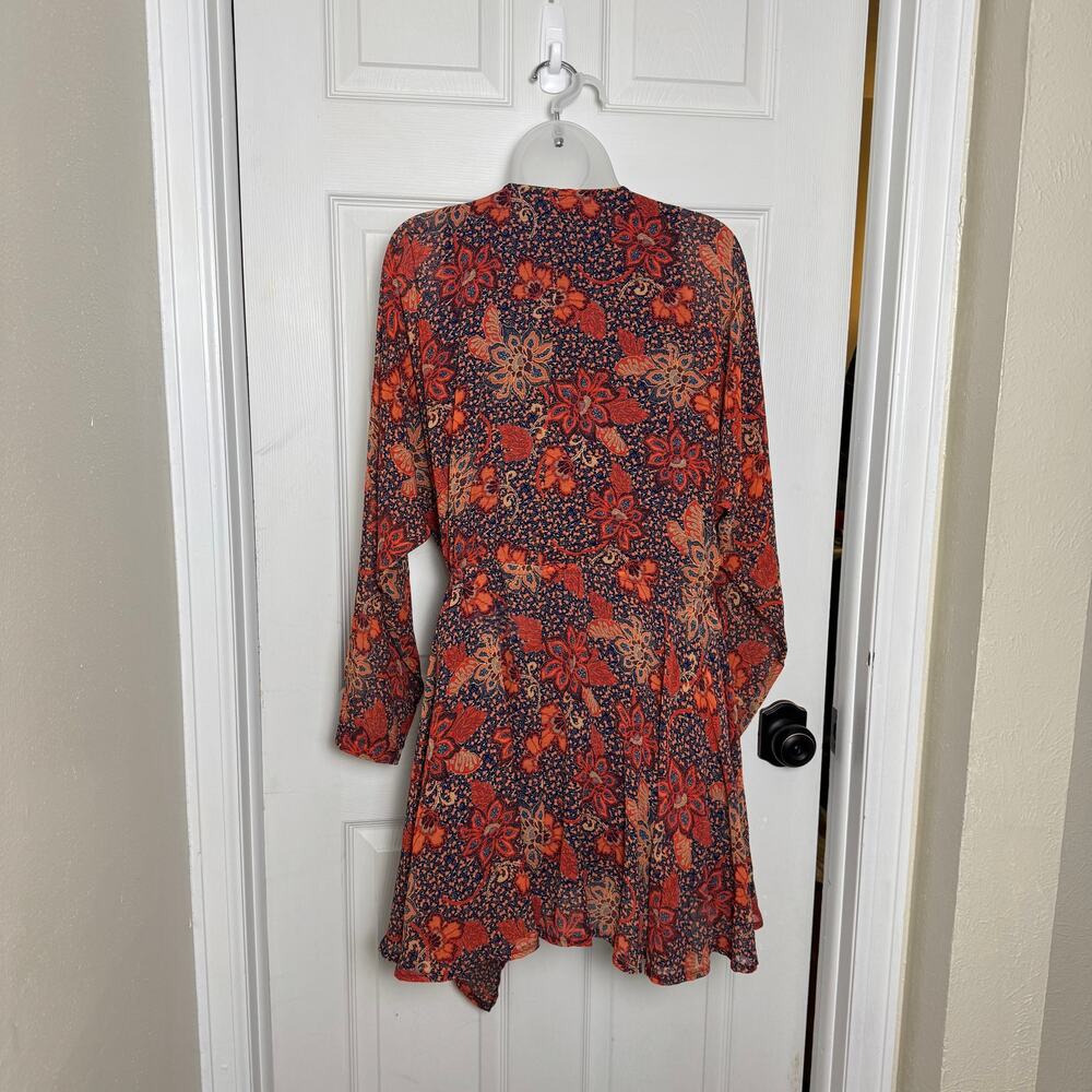 Free People Floral Paisley Mini Dress Surplice Long Sleeve Boho Festival - Picture 2 of 12